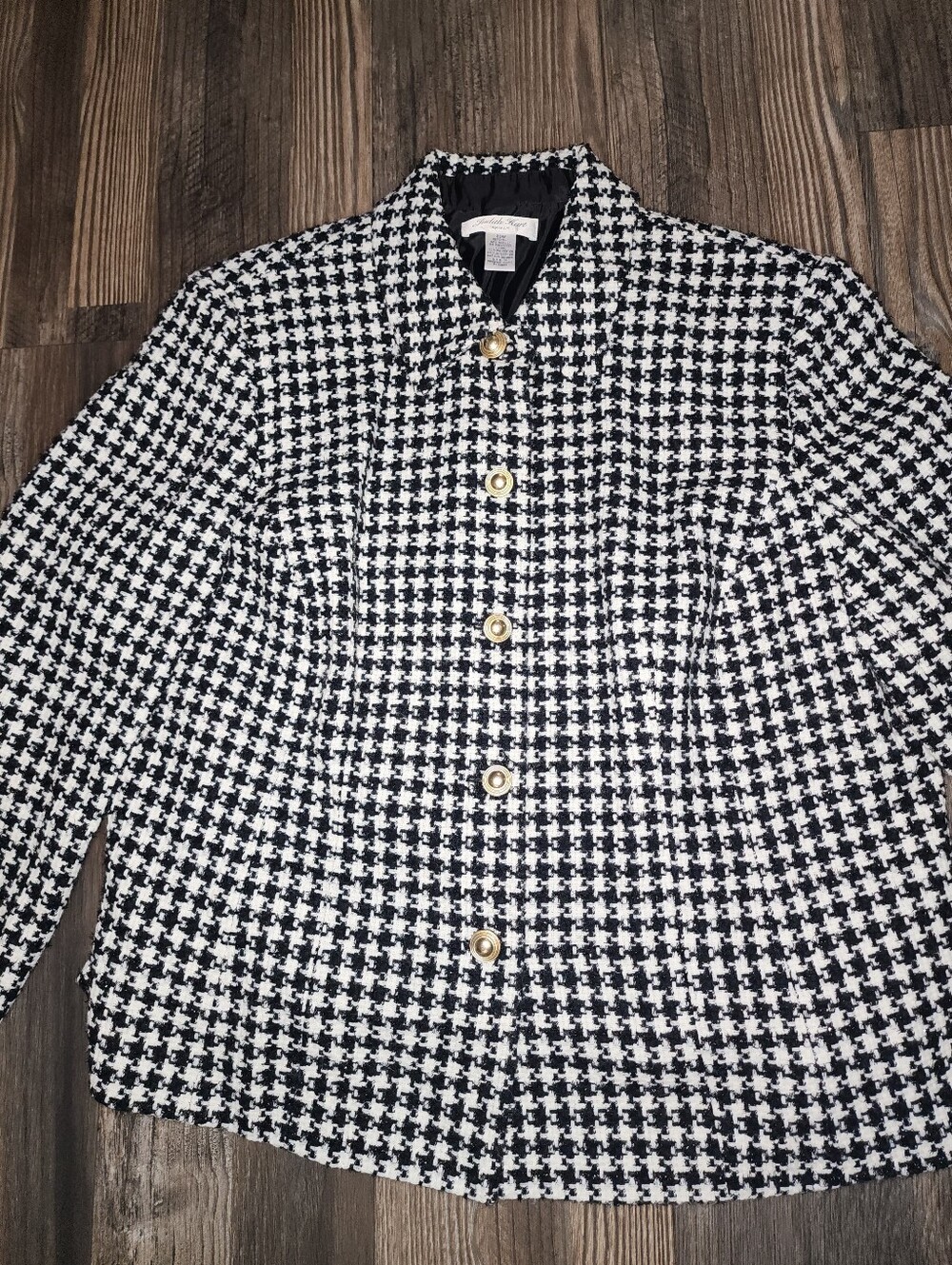 Vintage Women's Judith Hart Houndstooth Tweed Boucle Blazer Jacket Sz 20W